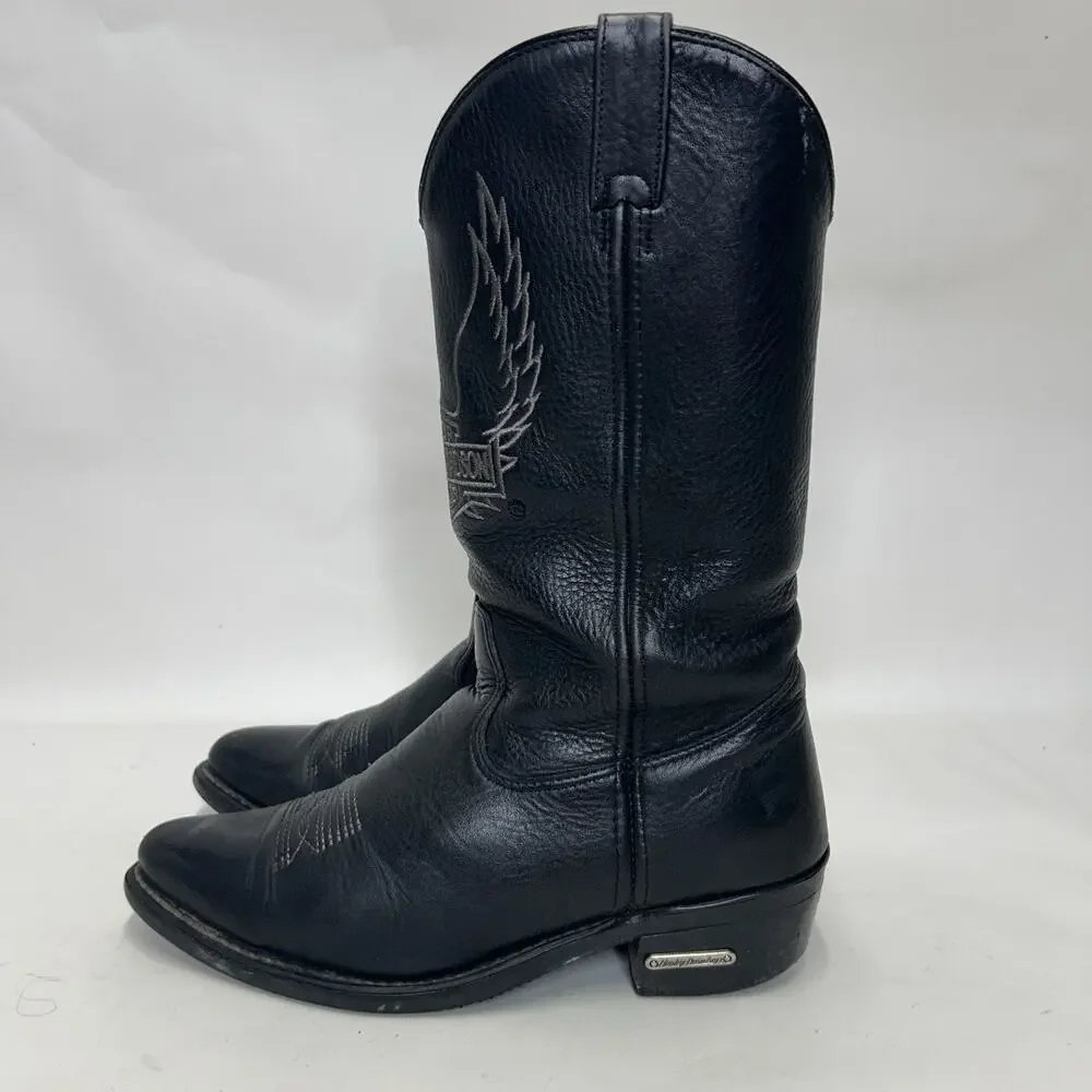 Harley-Davidson Motorcycle Embroidered Cowboy Boots “Black”